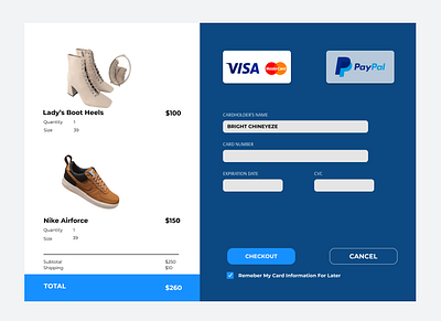 E-commerce check out page app design ui