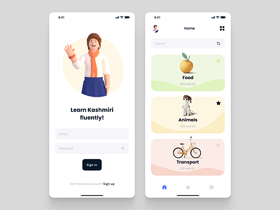 Daily UI #005 : Learn Kashmiri App Design app app design design mobile mobile design ui ui design ui ux ux ux design