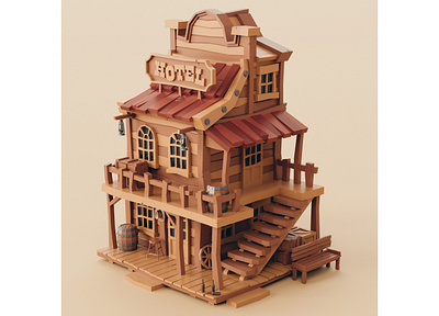 Lowpoly Wild West Hotel stylized western wild west