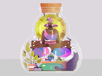 Vivarium -08- bird birds cat cats character flat gaspart illustration levitation meditation nature pets plant plants relax stress vector woman yoga zen