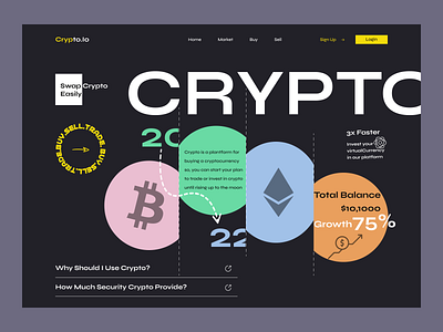 Crypto - Virtual Currency. bank bitcoin black blockchain coin cryptocurrency currency dark fawaz figma finance header invest minimal popular typography ui wallet web3 webdesign