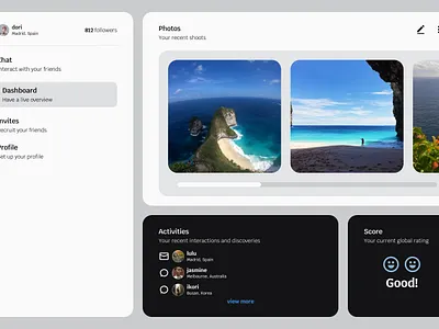 Dashboard of app auto-collecting photos album albums app collection dashboard design noteviews photo photos rating shoot shoots social ui ux