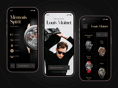 Watch Shop App Concept clock app concept dark design ecommerce fashion interaction interface luxury mobile app onlineshopping premium product rich shop app store time ui ux watch