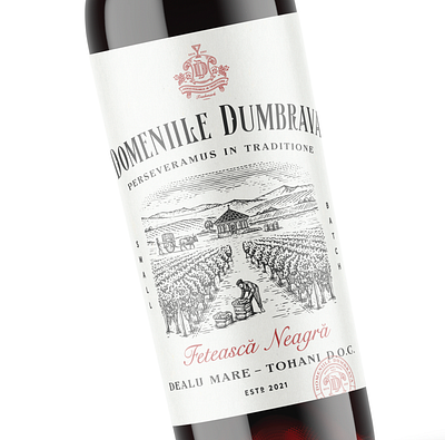 Domeniile Dumbrava Winery etching graphic design hand hand drawn illustration label organic packaging design product design retro label sophisticated vintage vintage label wine label winery