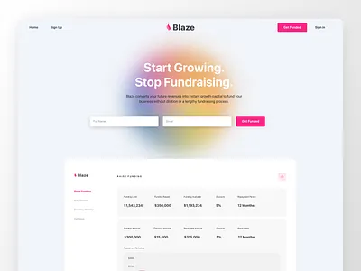 Blaze Finance - Landing Page bold clean color dashboard design finance fintech fresh gradients landing minimal one page scroll subscription trending typography ui webflow werbsite