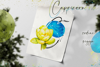 Capricorn Zodiac astrology capricorn zodiac constellations illustration lotus art lotus illustration space art watercolor watercolor flowers