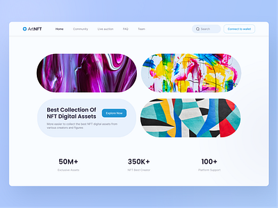 NFT Landing Page Exploration 3d design clean crypto homepage landing page lightmode minimal nft ui website