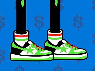 BAPE SHOES ILLUSTRATION art bape blue bounce cartoon clean designer fun graphic design grind illustration illustrator money shoes shot vector
