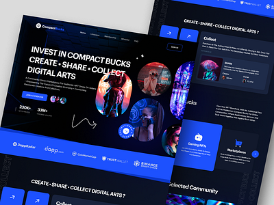 CompactBucks - NFTs Website bitcoin clean cryptocurrency dark mode design exploration investment landing page marketplace metaverse nfts ui uidesign uxdesign web web design website