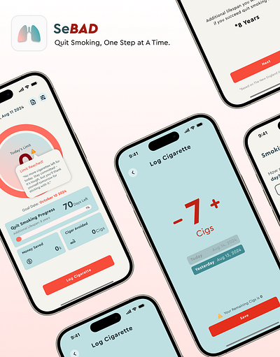 SeBad - Quit Smoking App with Gradual Reduction Method branding ui