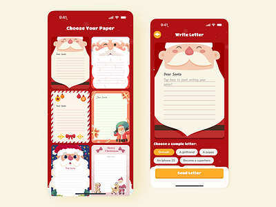 Letter Sending to Santa App christmasdesign christmastheme colorpalette festiveui game giftideas holidayapp illustration lettertosanta magicofchristmas merrychristmas mobileapp playfuldesign santaapp typography uidesign uitrends userexperience uxdesign winterdesign