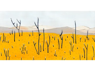 Meadow abstract blue bright design drawing dried plants dry gouache grass illustration land landscape meadow mountains painting plants view watercolor watercolour yellow