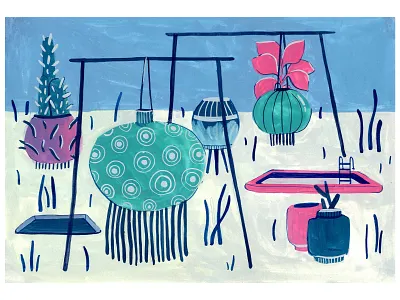 Time to celebrate blue cacti cactus celebration colorful dance design festival fungus gouache green happy illustration lanterns painting party pink plants watercolor watercolour