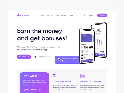 Mobile Banking Web Header Exploration digital bank figma finance hero landing page online banking transaction ui ui design ui ux uidesign uiux web webdesign website