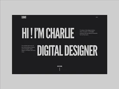 CHARLIE - Portfolio Website - Hero Animation animation dark design hero animation minimal portfolio animation protopie ui ui animation ui design website
