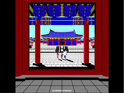 Family time at a Korean palace asia digitalart family korean primarycolors vectorart