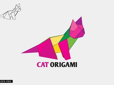 Cat Origami Animal Logo