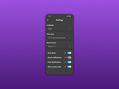 #dailyUI - day 7 - Settings app dailyui dark mode mobile settings ui