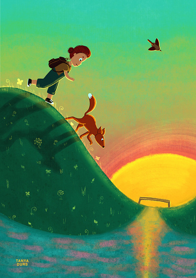 Folktale week 2021 - Sky bookillustration celtic characterdesign childrenillustration digitalart dummybook fairytale folk folktale folktaleweek folktaleweek2021 fox girl illustration magicforest picturebook procreate sky sunset tale