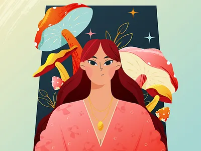 The Mushroom Queen 2d challenge character characterdesign colors female character girl illustration illustrator mushroom nature plant queen texture ui vector women