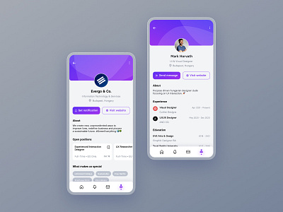 Profiles app app design education experience jobs opening profile skills ui ui desig uxui webdesign