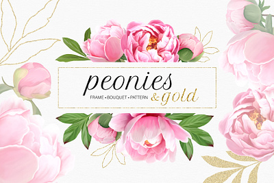 Peonies & Gold blossom bouquet collection flower frame pattern peonies peony pink