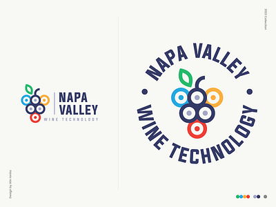 NVWT Logo Design badge brand branding colorful connection design dot geometric grape graphic design identity leaf logo software stamp technology vine vineyard wine