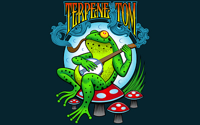 Frog illustration for Terpene Tom clothing company apparel band art cannabis curtis illustration frog grateful illustration illustrations logo logo design mushroom poster art psychedelic vector vector art