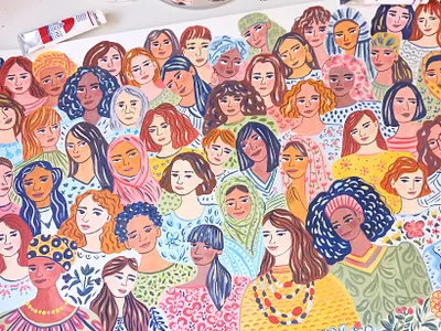 Women art drawing flowers gouache hand drawn illustration painting portrait women women power