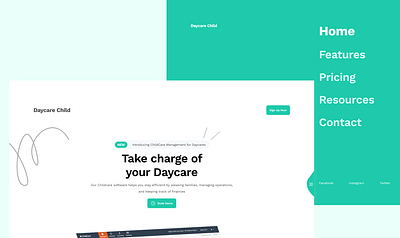 Startup Landing page concept design for childcare design framer ui visual design