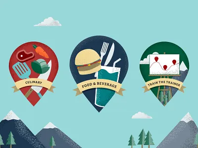 Great Wolf Lodge – Training Guide Milestone Badges design illustration mountains texture vector