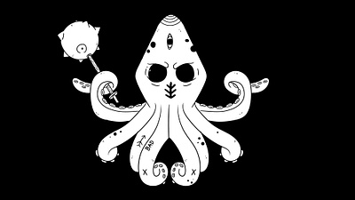 Smashing evil Octopus blackandwhite creative digital doodle gaming graphics illustration logo mural sticker style vector video games