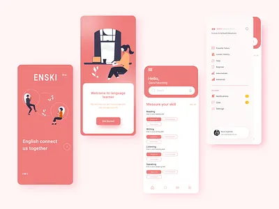 ENSKI-English skill learning app design branding clean color design designers illustration minimal typography ui