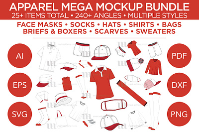 Apparel Mega Bundle - Vector Template Mockup face masks