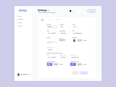 Qeep Settings Component graphic design ui