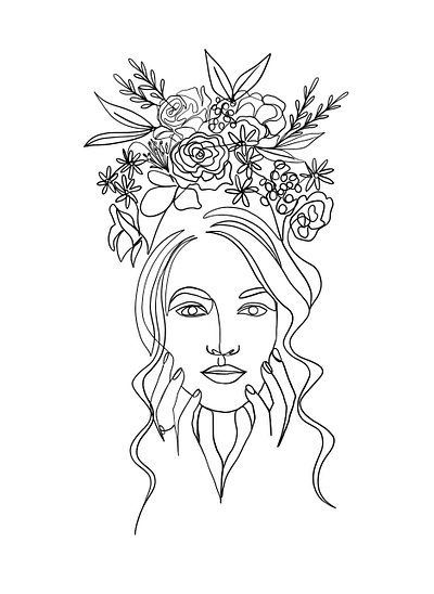 Flower Crown flower crown flowers girl illustration line art portrait woman