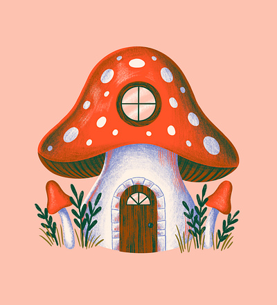 Mushroom House Illustration cottage cottage core fariy forest home house illustration mushroom outside shein