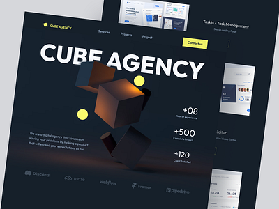 Digital Agency Landing Page - Cube Agency 3d agency clean company creative dark mode design digital hero interface landing page layout marketing minimalist modern portfolio startup ui web design website