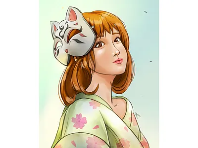 Girl with cat mask digital illustration digitalart girl illustration procreate