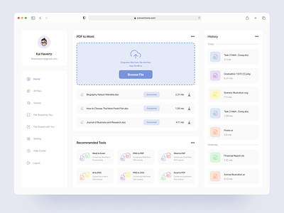 Convertzone - File Converter Dashboard card clean dashboard clean design dashboard design file converter file manager ui ui design uiux