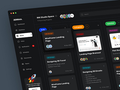 Jerraa : Task Management Dashboard Dark Mode admin app bank branding clean dark dashboard design finance illustration landing logo management mobile mode nft popular simple task ui