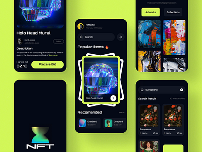 NFT Marketplace Mobile app design - NFT app design app ui bitcoin blockchain crypto cryptocurrency home mobile app nft nft art nft market nft marketplace profile team uiux