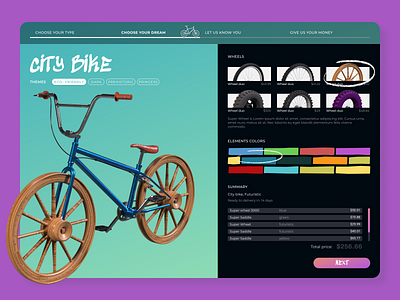 Pimp my bike april fools day bike brutalism clients design eco friendly features funny haha illustration payment personalization price product design redesign summary ui ux wizard