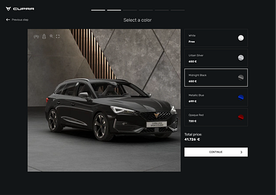 Build your own Cupra automobilistic car cars homepage seat selectors ui design ux design web design