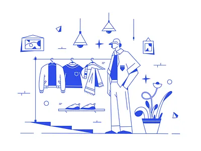 Guy fitting clothes in dressing room consumer kit8 shop showcase store