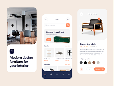 Furniture Store — Mobile App app design architecture chairs clean ecommerce elegance furniture furniture app interior ios luxury mobile app mobile design mobile ui online shop product details store ui ui design