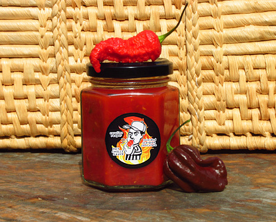 Label for Chilli Sauce on a jar branding design drawing graphic design illustration logo