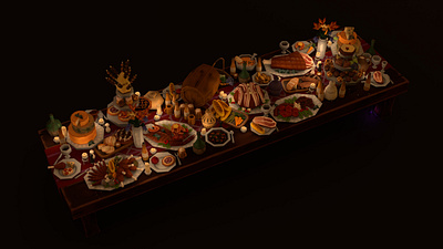 Skyrim Feast 3d blender handpainted illustration low poly stylized