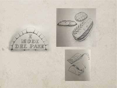 Bakery "I modi del pane" - sketches by hand - 2 bakery bread loaf packaging pane paper and pencil pencil sketches