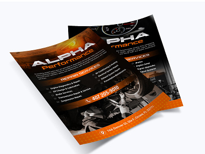 Automotive Repair Service Flyer Design – Alpha Performance mechanic shop advertising